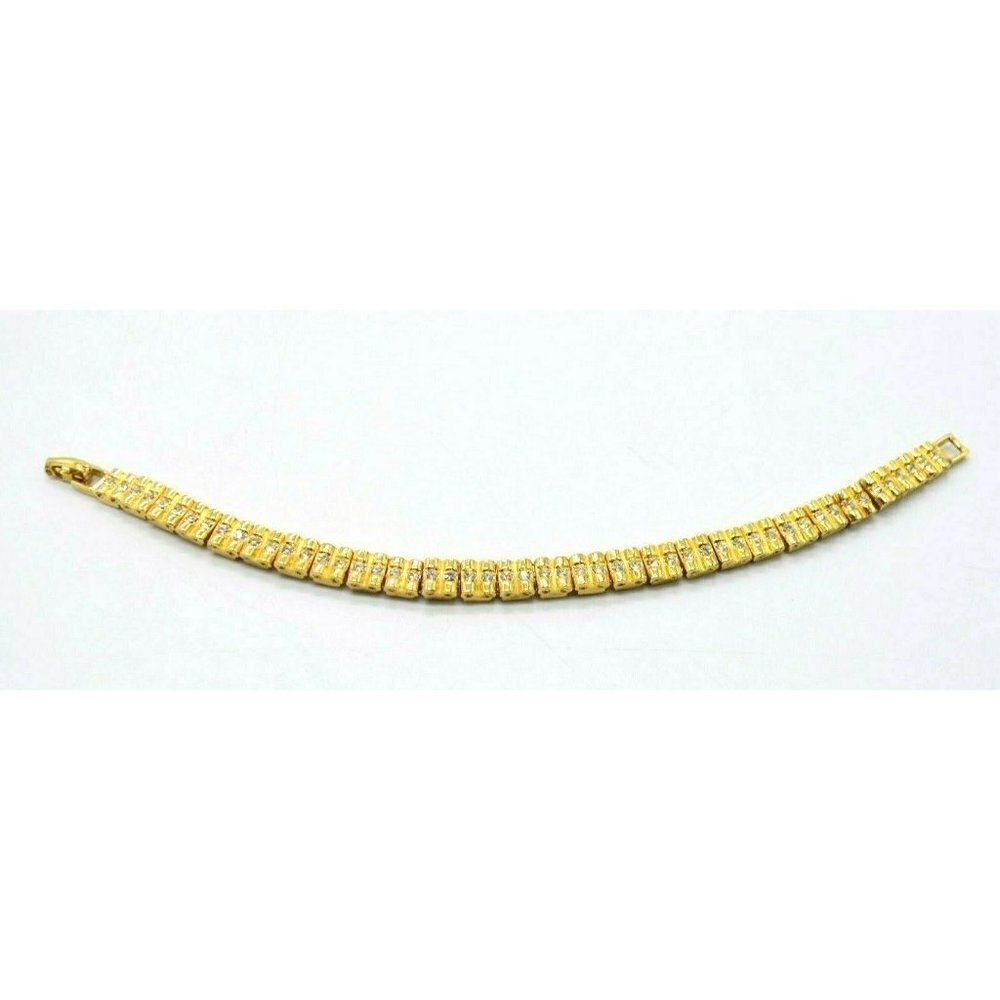 Blanca Clear Rhinestone Panel Tennis Bracelet Gold